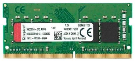 Kingston DRAM 8GB 2400MHz DDR4 Non-ECC CL17 SODIMM 1Rx8 Bulk 50-unit increments EAN: 740617277555