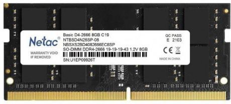 Память SO-DIMM DDR 4 DIMM 8Gb PC21300, 2666Mhz, Netac NTBSD4N26SP-08 C19