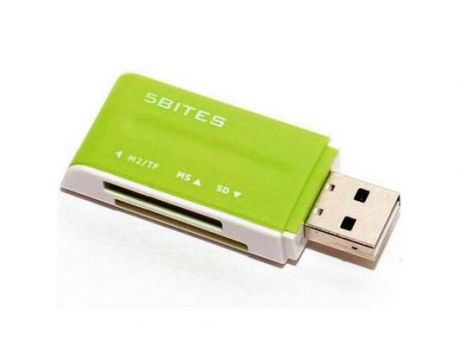 Картридер внешний 5bites RE2-102GR USB2.0 ext all-in-1 зеленый