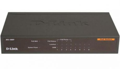 Коммутатор D-LINK DES-1008P неуправляемый 8х10/100Mbps