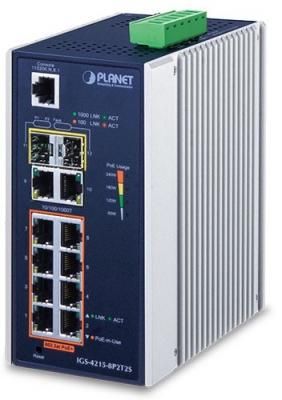 IP30 Industrial L2/L4 8-Port 10/100/1000T 802.3at PoE + 2-Port 10/100/100T + 2-Port 100/1000X SFP Managed Switch (-40~75 degrees C), dual redundant power input on 48~56VDC terminal block, SNMPv3, 802.1Q VLAN, IGMP Snooping, SSL, SSH, ACL