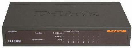 Коммутатор D-LINK DES-1008P/C1A неуправляемый 8х10/100Mbps 4хPoE