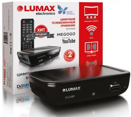 Приставка DVB-T2 LUMAX/ GX2325S, Пластик, 3.5 JACK, USB, HDMI, Wi-Fi, Dolby Digital, MEGOGO, IPTV-плейлисты, Кинозал LUMAX, YouTube, 0,3кг внешний блок питания