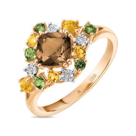 Miuz.ru Золотое кольцо c цитрином, бриллиантами, перидотами и кварцем