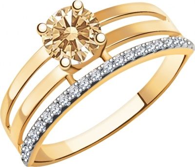 Кольцо с 5 фианитами из красного золота