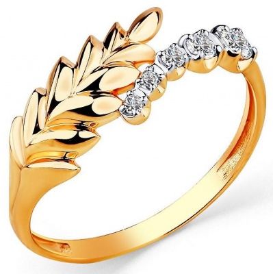 Кольцо с 5 фианитами из красного золота