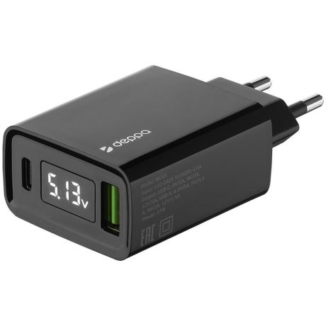 Сетевое зарядное устройство Deppa Ultra USB A QC 3.0 + USB Type-C PD Черный (11395)
