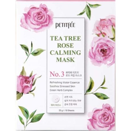 Petitfee Успокаивающая маска для лица с экстрактом чайного дерева и розы Tea Tree Rose Calming Mask, 25 г.
