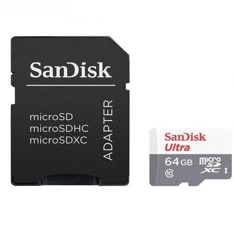 Micro SecureDigital 64Gb SanDisk Ultra microSDXC class 10 UHS-1 (SDSQUNR-064G-GN3MA) + адаптер