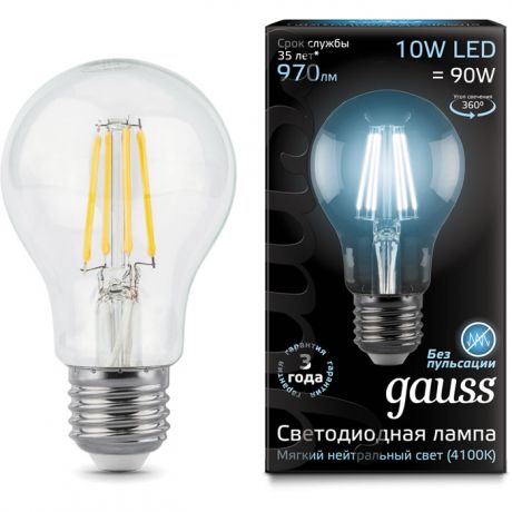 Упаковка светодиодных ламп Gauss Black Filament LED A60 E27 10W 4100K 102802210 x10
