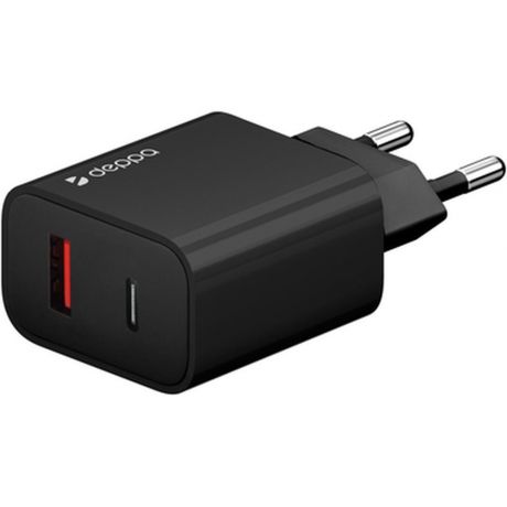 Сетевое зарядное устройство Deppa Power Delivery QC 3.0 30Вт USB A + Type-C черное (11421)