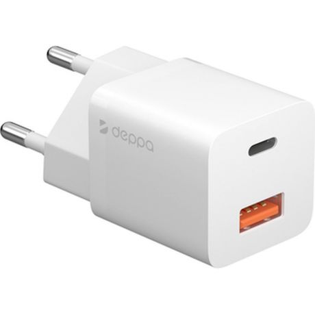 Сетевое зарядное устройство Deppa Power Delivery QC 3.0 20Вт USB A + Type-C белое (11410)