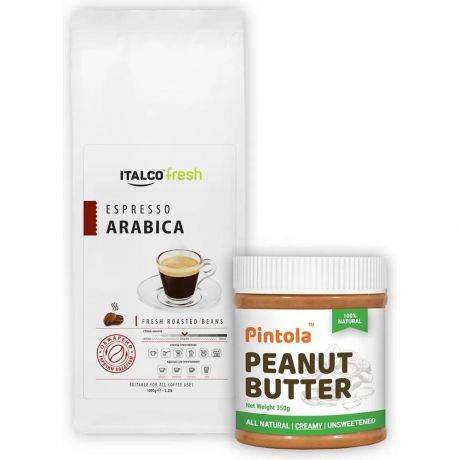 Кофе в зернах Italco Espresso Arabikca 1 кг + Арахисовая паста Pintola Creamy Natural (без сахара) 100% 350 гр