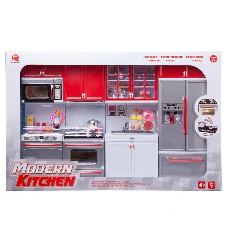 ABtoys Кухня 4 в 1 "Модерн" серебристо-красная, 54х9,5х36см, со звуковыми и световыми эффектами 26211