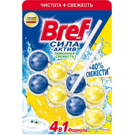 Bref Блок для унитаза Сила-Актив Лимонная свежесть, 2x50 г.