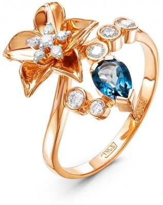 Кольцо Цветок с топазом и бриллиантами из красного золота