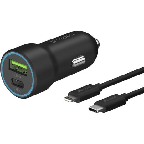 Автомобильное зарядное устройство Deppa Ultra MFI Apple Lightning, USB A + USB Type-C 20Вт, QC 3.0, Power Delivery, черное (11297)
