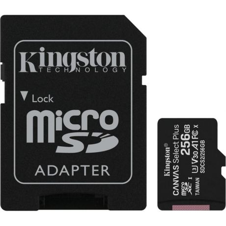 Карта памяти Micro SecureDigital 256Gb Kingston Canvas Select Plus SDXC class 10 UHS-I (SDCS2/256GB) + SD adapter