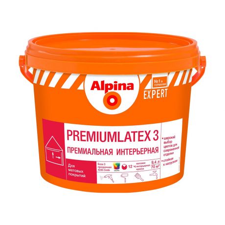 Краска водно-дисперсионная для внутренних работ Alpina EXPERT Premiumlatex 3 бесцветная база 3 9,4 л