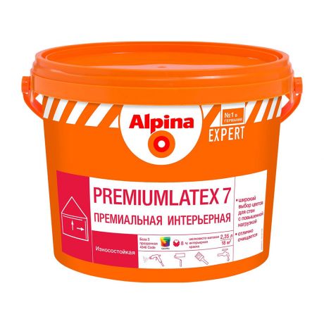 Краска водно-дисперсионная для внутренних работ Alpina EXPERT Premiumlatex 7 бесцветная база 3 2,35 л