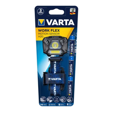 Фонарь налобный VARTA MotionSensor H20 WORK FLEX (18648101421) светодиодный 2 LED 4,8/3 Вт на батарейках AAA ABS-пластик с датчиком движения