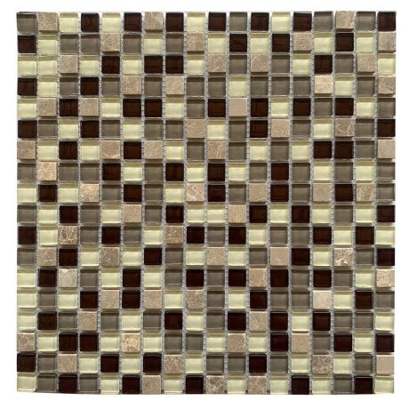 Мозаика Lavelly Elements Vanilla Brown Mix ванильно-коричневый микс из стекла и камня 305х305х8 мм