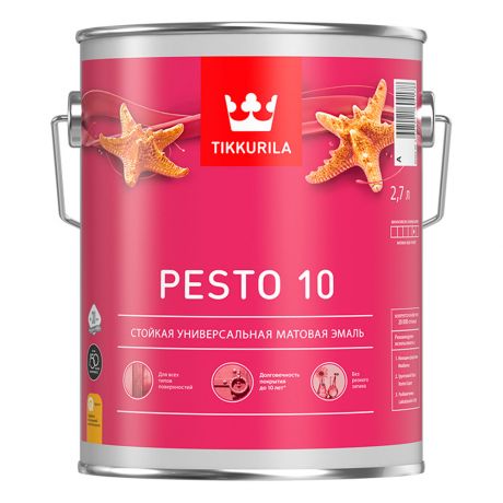 Эмаль алкидная Tikkurila Pesto 10 основа C матовая 2,7 л