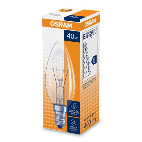 Лампа накаливания Osram CLAS B CL 40 Вт E14 свеча 2700К теплый белый свет 220 В прозрачная