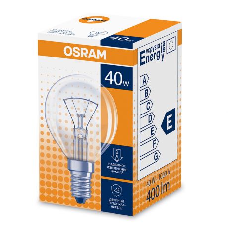 Лампа накаливания Osram CLAS P CL 40 Вт E14 шар 2700К теплый белый свет 220 В прозрачная