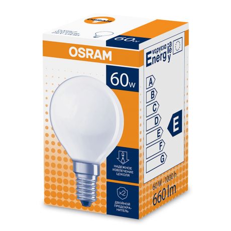 Лампа накаливания Osram CLAS P FR 60 Вт E14 шар 2700К теплый белый свет 220 В матовая