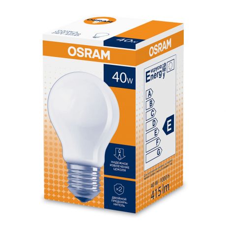 Лампа накаливания Osram CLAS A55 FR 40 Вт E27 груша 2700К теплый белый свет 220 В матовая