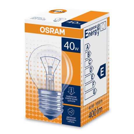 Лампа накаливания Osram CLAS P FR 40 Вт E27 шар 2700К теплый белый свет 220 В прозрачная