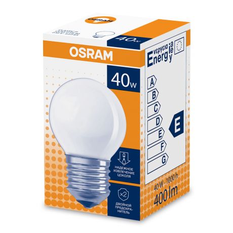 Лампа накаливания Osram CLAS P FR 40 Вт E27 шар 2700К теплый белый свет 220 В матовая