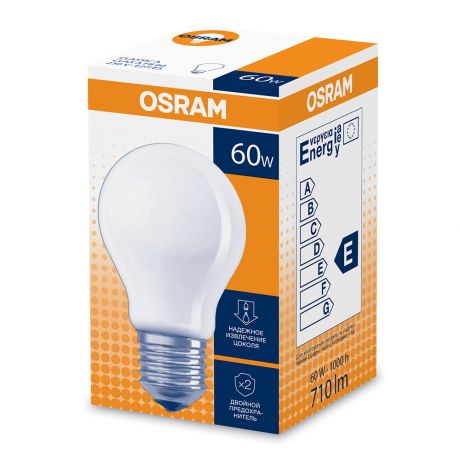 Лампа накаливания Osram CLAS A55 FR 60 Вт E27 груша 2700К теплый белый свет 220 В матовая
