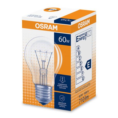 Лампа накаливания Osram CLAS A55 CL 60 Вт E27 груша 2700К теплый белый свет 220 В прозрачная