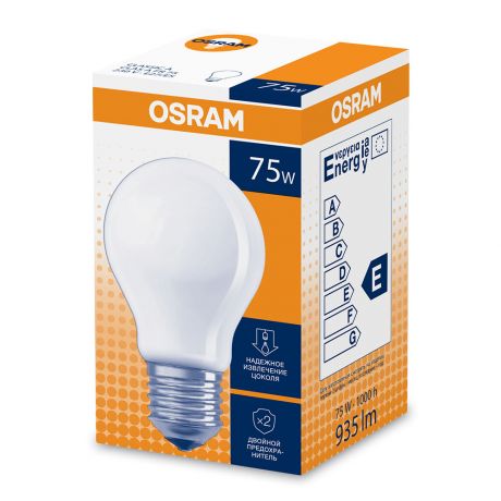 Лампа накаливания Osram CLAS A55 FR 75 Вт E27 груша 2700К теплый белый свет 220 В матовая