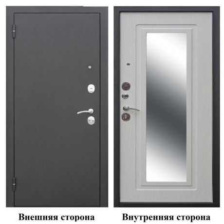 Дверь входная Ferroni Царское зеркало левая черный муар - белый ясень с зеркалом 860х2050 мм