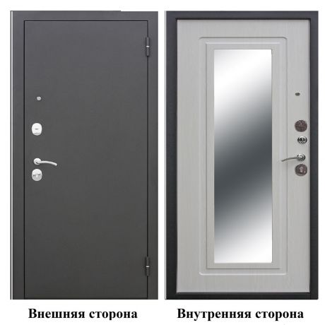 Дверь входная Ferroni Царское зеркало правая черный муар - белый ясень с зеркалом 860х2050 мм