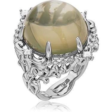 Кольцо с лунным камнем и бриллиантами из белого золота 750 пробы
