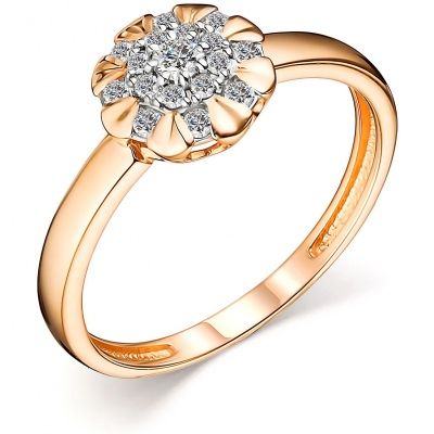 Кольцо Цветок с 17 бриллиантами из красного золота