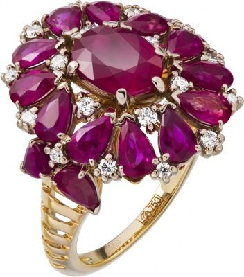 Кольцо с рубинами и бриллиантами из комбинированного золота 750 пробы