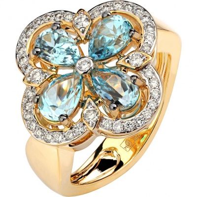 Кольцо Цветок с топазами и бриллиантами из жёлтого золота