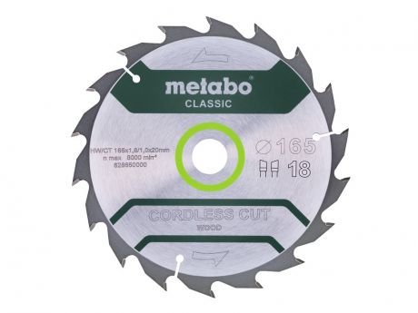 Диск Metabo Cordless Cut Classic пильный по дереву 165x20mm 628650000