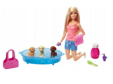 Кукла Mattel Barbie Купание щенков с куклой Барби, питомцами и ванной GDJ37