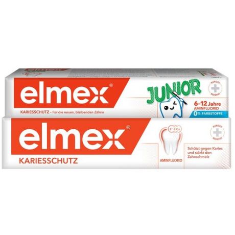 Набор зубных паст Elmex Детская Юниор от 6 до 12 лет, 75 мл + Защита от кариеса, 75 мл