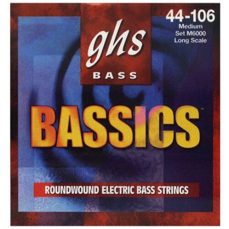 GHS STRINGS M6000 BASSICS набор струн для бас-гитары, никелированная сталь, 044-106