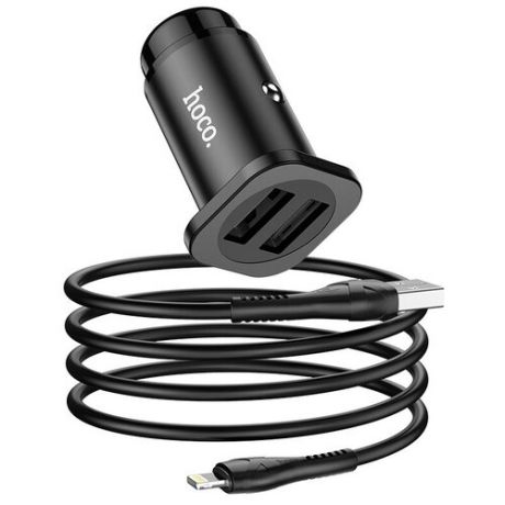 Автомобильное зарядное устройство HOCO NZ4 Wise с кабелем USB- Lightning, черный