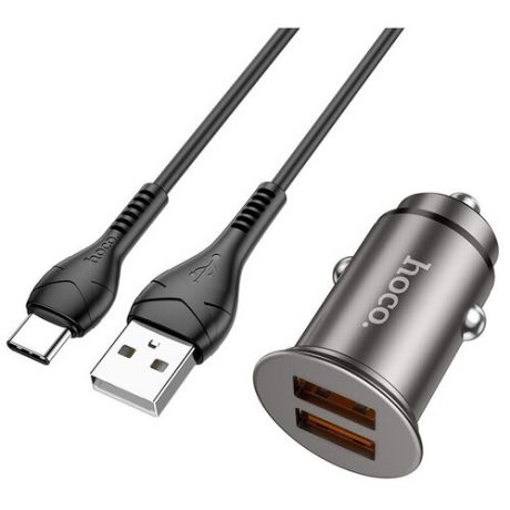 Зарядное устройство Hoco NZ1 Developer 2xUSB + кабель USB - Type-C Metal Grey