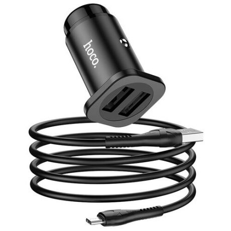 Автомобильное зарядное устройство HOCO NZ4 Wise, 2*USB + Кабель USB-Micro, 2.4A, черный