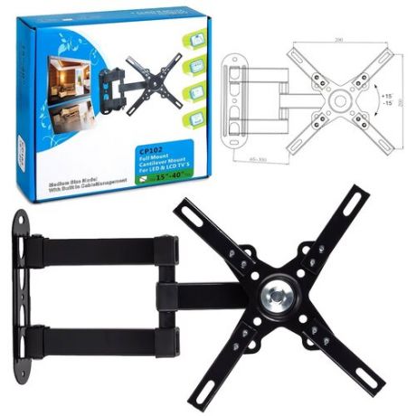 Кронштейн на стену TVB-CP102 диагональ ТВ 15"-40" нагрузка до 15 кг, Vesa (50*50мм,75*75мм,100*100мм,200*200мм), черный